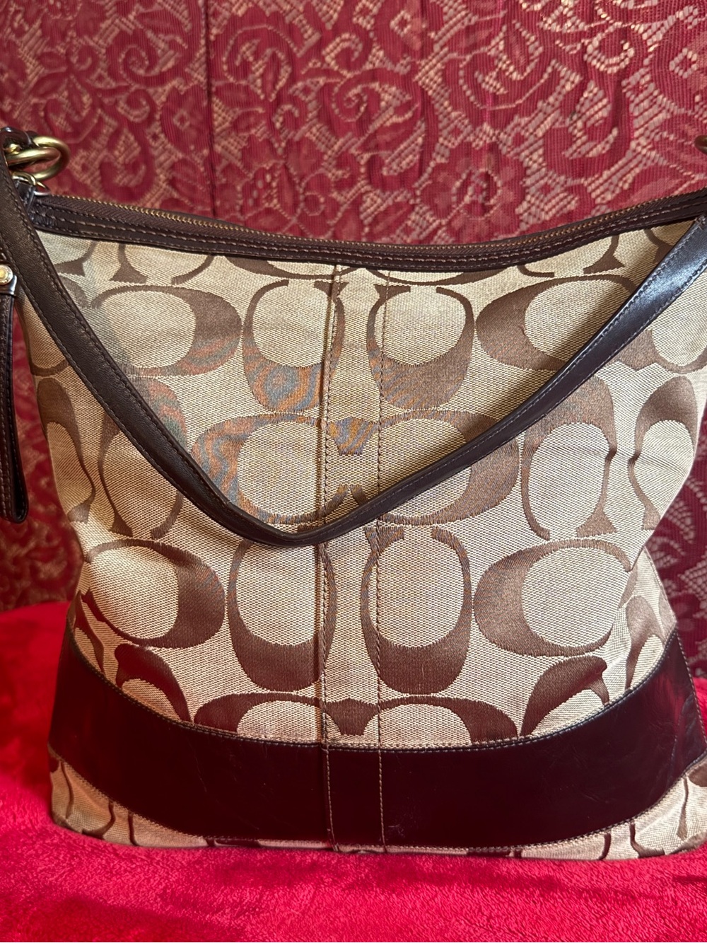 Coach Brown Jacquard Leather Zoe Hobo Bag 12824